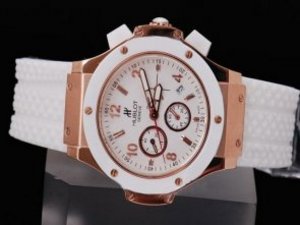 Replica Hublot Watch Quarts Movement Full White with Rose Golden Bezel
