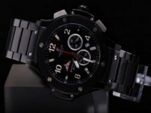 Replica Hublot Watch Quarts Movement PVD Case with Black Dial and White Number Marking