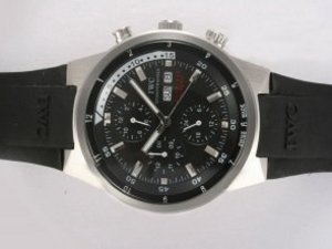 Replica Iwc Aquatimer Watch Chrono Cousteau Divers Chronograph Automatic Black Dial with Rubber Stra