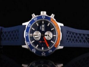 Replica Iwc Aquatimer Watch Chronograph Quartz Movement Silver Case with Blue/orange Bezel-Blue Dial