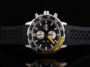 Replica Iwc Aquatimer Watch Chronograph Quartz Movement Silver Case with Black/Yellow Bezel-Black Di