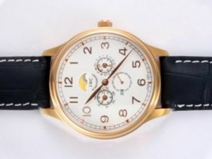 Replica Iwc Portugieser Watch Perpetual Calendar Rose Gold Case with White Dial