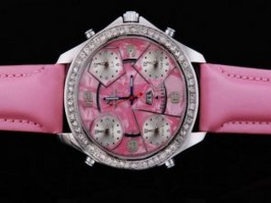 Replica Jacob & Co Watch Classic Five Time Zone Diamond Bezel with Red Dial and Strap