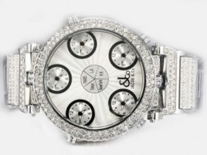 Replica Jacob & Co Watch Classic Five Time Zone Diamond Bezel Silver Dial-Double Dial