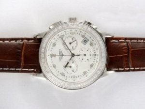 Replica Longines Watch Clous de Paris Chronograph Swiss ETA Movement Diamond Bezel and Marking with