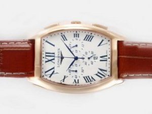 Replica Longines Watch Evidenza Working Chronograph Rose Gold Case with Black Dial-Roman Marking
