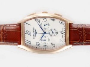 Replica Longines Watch Evidenza Working Chronograph Rose Gold Case with White Dial-Roman Marking