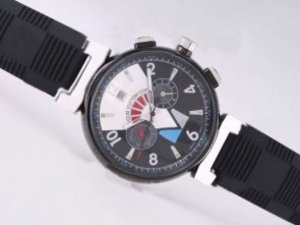Replica Louis Vuitton Cup Watch Chrono Automatic PVD Case Black Dial-Rubber Strap