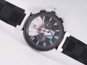 Replica Louis Vuitton Cup Watch Chrono Automatic PVD Case with Black Dial-Rubber Strap