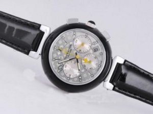 Replica Louis Vuitton Lv277 Watch Working Chronograph Black Ceramic Case Silver Dial-Lady Size