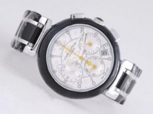 Replica Louis Vuitton Lv277 Watch Working Chronograph Black Ceramic Silver Dial
