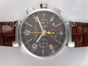 Replica Louis Vuitton Classic Watch Chronograph Swiss Valjoux 7750 Movement Brown Dial