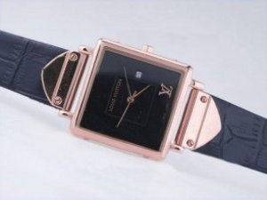 Replica Louis Vuitton Classic Watch Rose Gold Case with Black Dial-Lady Size