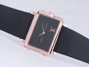 Replica Louis Vuitton Classic Watch Rose Gold Case with Black Dial-Lady Size