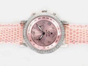 Replica Montblanc Star Watch Working Chronograph Diamond Bezel with Pink Dial-Lady Size