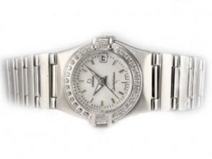 Replica Omega Constellation Watch Diamond Bezel White Dial-Lady Size