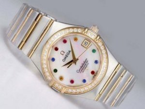 Replica Omega Constellation Watch Swiss ETA 2837 Movement Two Tone with Diamond Bezel-MOP Dial