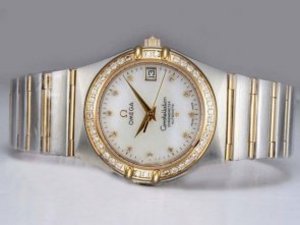 Replica Omega Constellation Watch Swiss ETA 2838 Movement Two Tone with Diamond Bezel and Marking