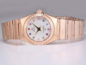 Replica Omega Constellation Watch Swiss ETA Movement Full Rose Gold with Diamond Bezel-MOP Dial Lady
