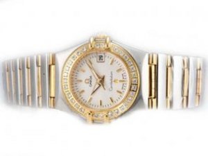 Replica Omega Constellation Watch Two Tone Diamond Bezel with White Dial-Lady Size