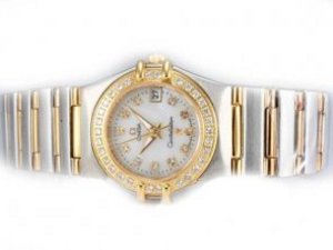 Replica Omega Constellation Watch Two Tone Diamond Bezel and Marking with White Dial-Lady Size