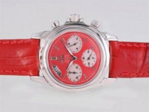 Replica Omega De Ville Watch Working Chronograph Red Dial and Strap- Lady Size