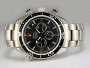 Replica Omega Seamaster Watch Planet Ocean Working Chronograph Black Dial and Bezel Same Chassis As