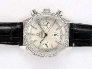 Replica Omega Speedmaster Watch Chronograph Automatic Diamond Bezel and Marking with White Dial Lady