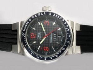 Replica Oris Watch Williams F1 Team Day Date Automatic Black Dial with Red Marking-Rubber Strap