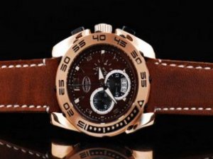 Replica Parmigiani Watch Pershing Chronograph Quartz Movement Rose Gold Case and BrownDial-Brown Lea