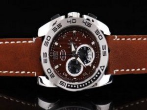 Replica Parmigiani Watch Pershing Chronograph Quartz Movement Silver Case and Brown Dial-Brown Leath