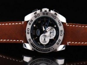 Replica Parmigiani Watch Pershing Chronograph Quartz Movement Silver Case and Black Dial-Brown Leath