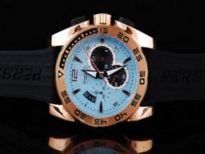 Replica Parmigiani Watch Pershing Chronograph Quartz Blue Dial and Rose Gold Bezel and Case--Big Dat