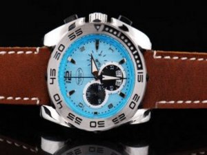 Replica Parmigiani Watch Pershing Chronograph Quartz Movement Silver Case and Blue Dial-Brown Leathe