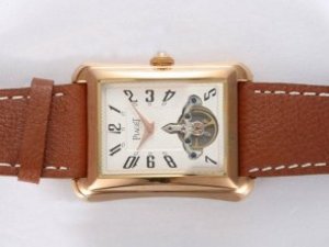Replica Piaget Emperador Watch Automatic Tourbillon Rose Gold Case With White Dial