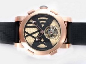 Replica Romain Jerome Watch Titanic-DNA Tourbillon Automatic PVD Case Rose Gold Bezel Yellow Dial