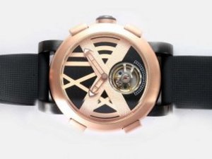 Replica Romain Jerome Watch Titanic-DNA Tourbillon Automatic PVD Case Rose Gold Bezel Black Dial