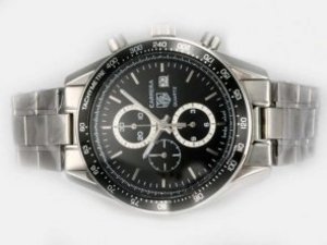 Replica Tag Heuer Carrera Chronograph Watch Chronograph Swiss Valjoux 7750 Movement Black Dial And B