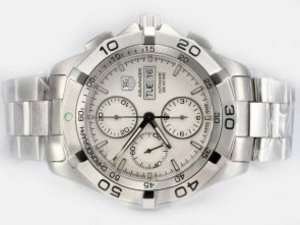 Replica Tag Heuer Aquaracer Watch Chrono Day-Date Swiss Valjoux 7750 Movement AR Coating White Dial