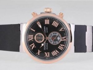 Replica Ulysse Nardin Watch Le Locle Suisse Working Chronograph Two Tone Case with Black Dial