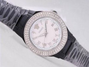Replica Versace Watch Black Authentic Ceramic Diamond Bezel Diamond Bezel with White Dial-Roman Mark