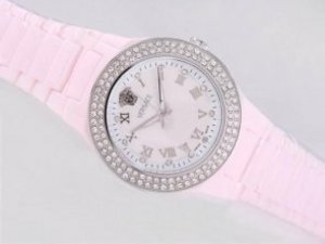 Replica Versace Watch Pink Authentic Ceramic Diamond Bezel Diamond Bezel with White Dial-Roman Marki