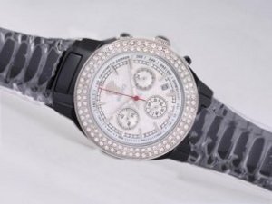 Replica Versace Watch Working Chronograph Black Ceramic Coated Diamond Bezel with White Dial