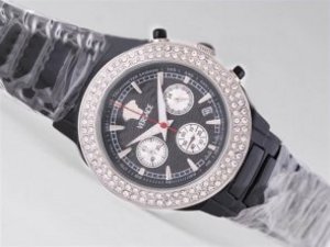 Replica Versace Watch Working Chronograph Black Ceramic Coated Diamond Bezel with Black Dial