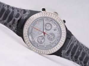 Replica Versace Watch Working Chronograph Black Ceramic Coated Diamond Bezel with Gray Dial