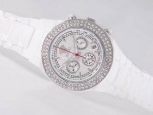 Replica Versace Watch Working Chronograph White Ceramic Coated Diamond Bezel with White Dial
