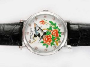 Replica Patek Philippe Klocka Klassiska manuell Diamond Märkning Flower Illustration med emalj